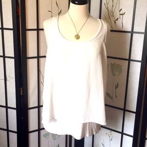 GIBSON Top Chiffon Overlay Ivory Sleeveless Top